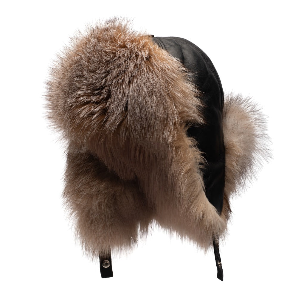 Fox fur and leather Aviator hat