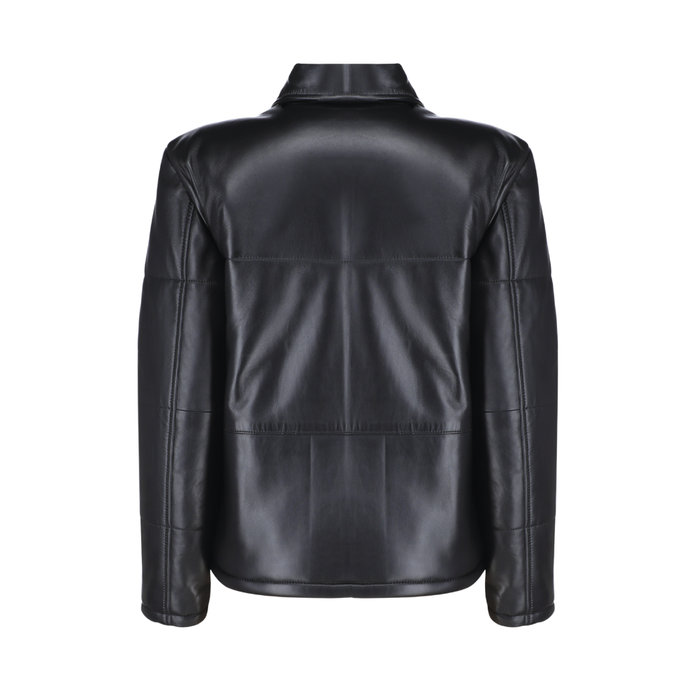 Sorine Black zippered women's Puffer leather jacket