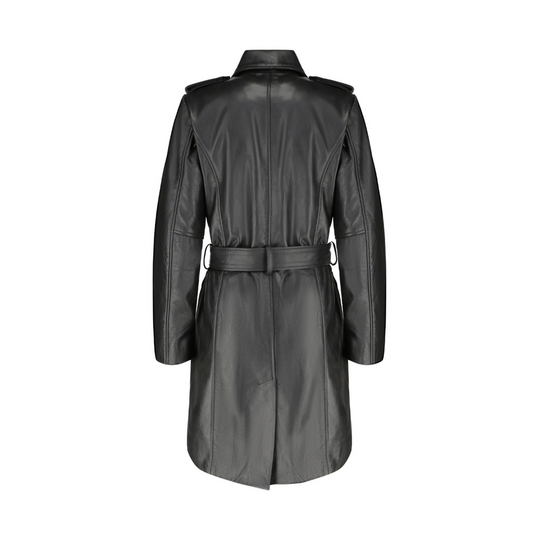Coral black belted leather coat