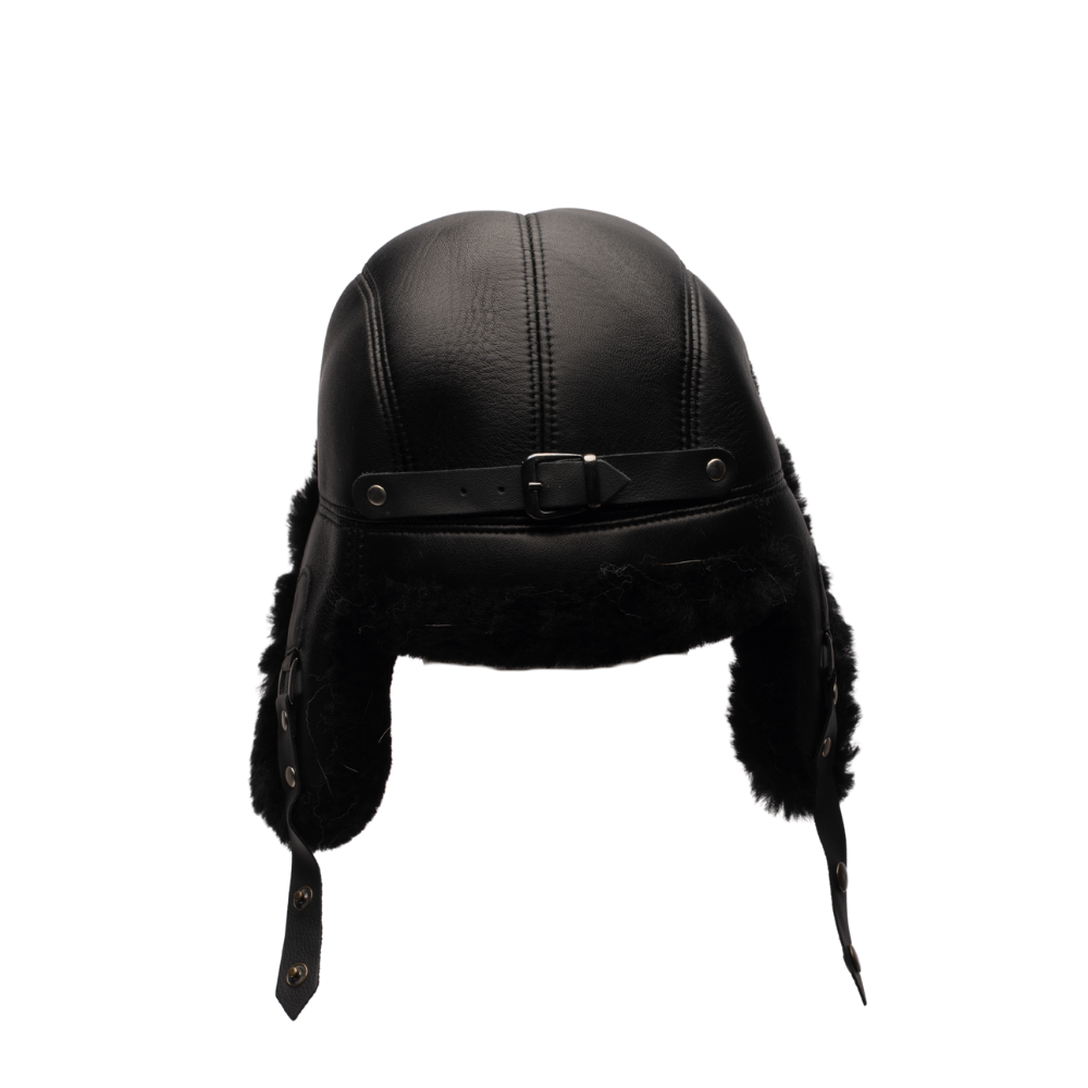 Black sheepskin shearling Aviator Hat