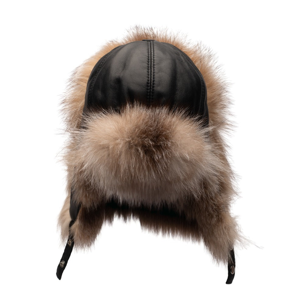 Fox fur and leather Aviator hat