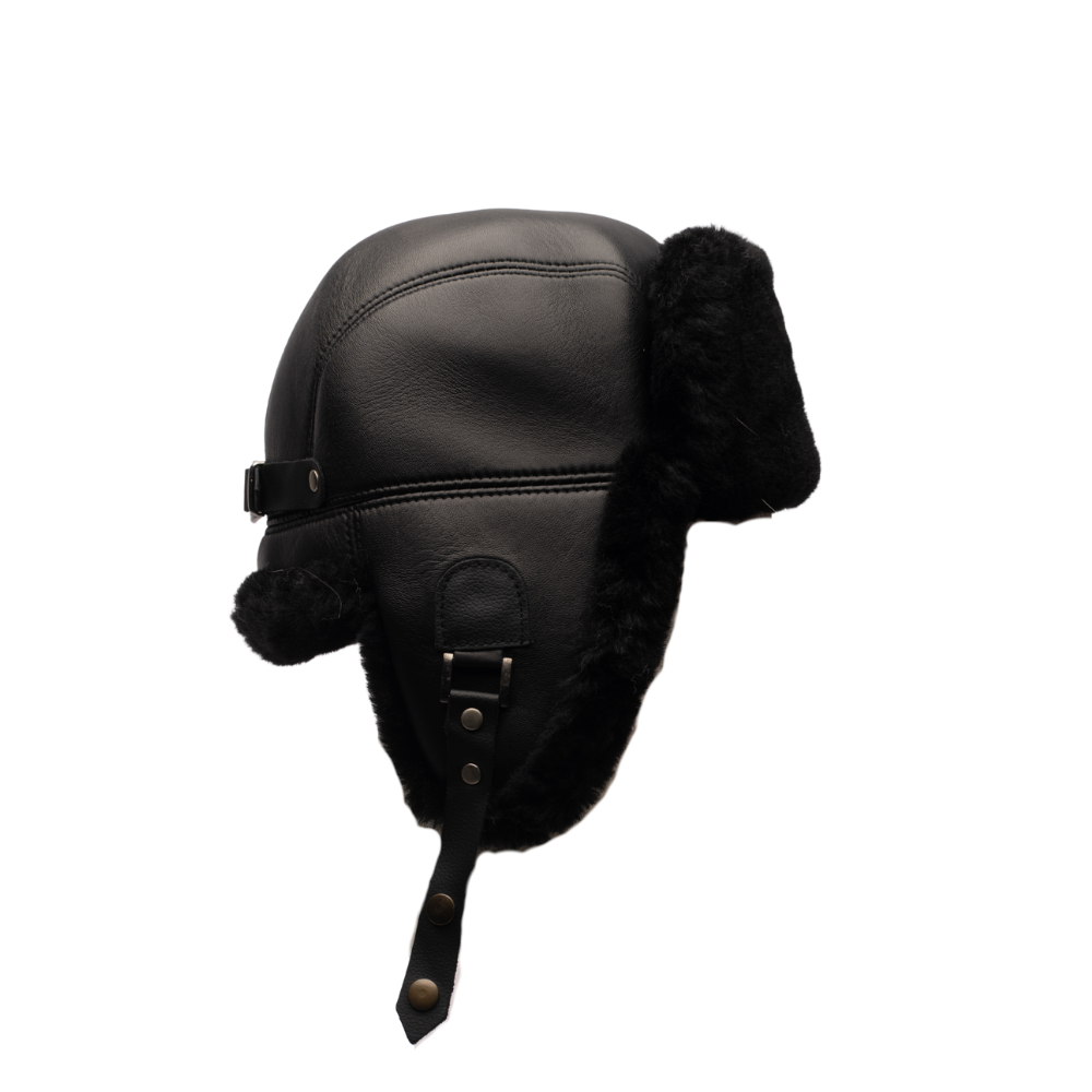 Black sheepskin shearling Aviator Hat