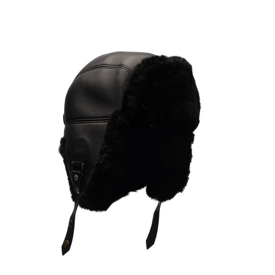 Black sheepskin shearling Aviator Hat