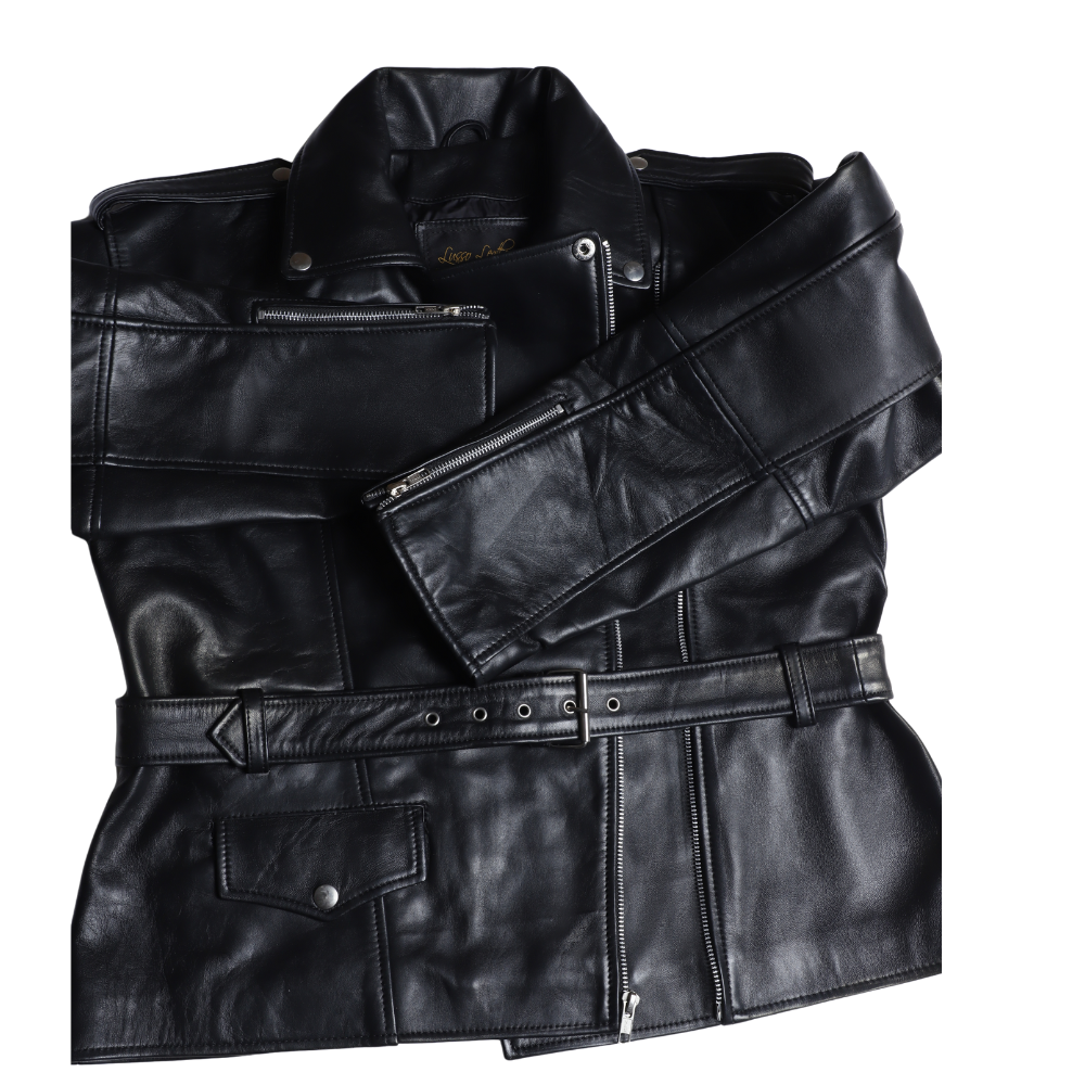 Zelora black oversized biker style jacket