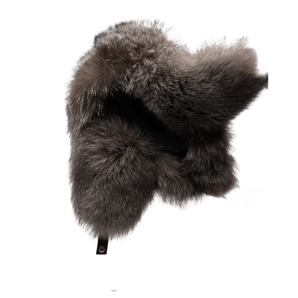Silver fox fur and leather Aviator hat