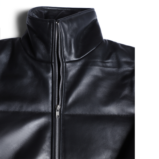 Sorine Black zippered women's Puffer leather jacket