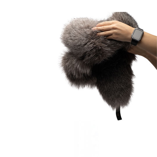 Silver fox fur and leather Aviator hat