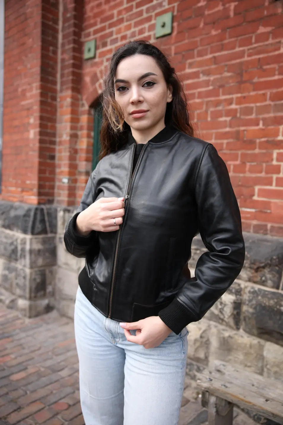 Navea women's black oversized leather jacket