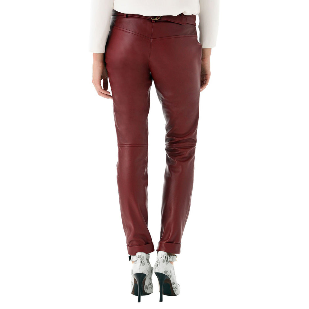 Cherry leather pants with belt
