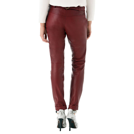 Cherry leather pants with belt