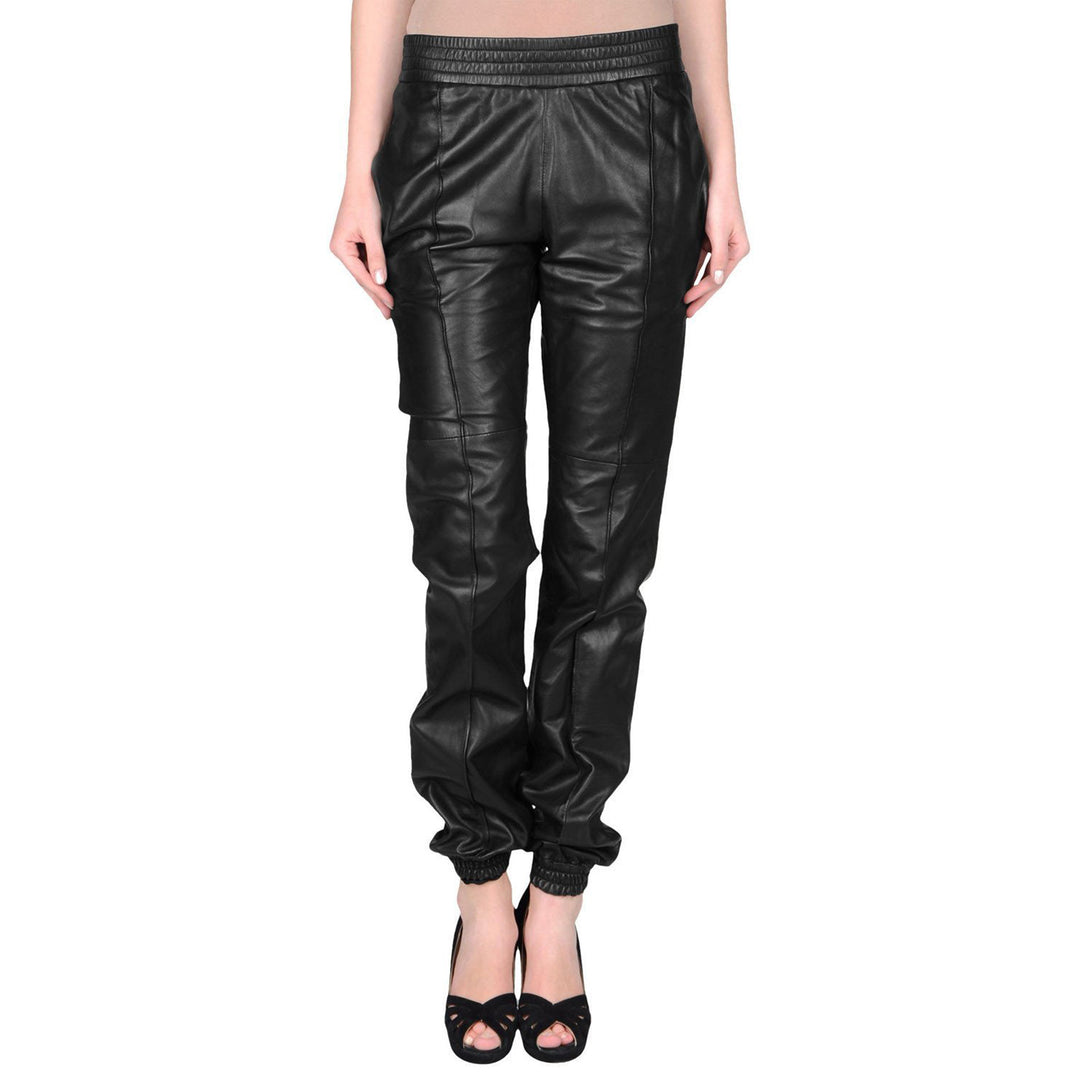 100% Real soft  Elastic Waist  Black leather pants