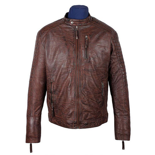 Wrinkled Comfortable Brown Leather Jacket for Men