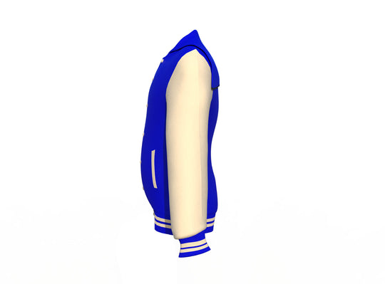 Soft  Cream Sleeves Blue Varsity Letterman Jacket