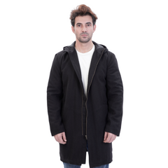 Maddox Black hooded long wool coat