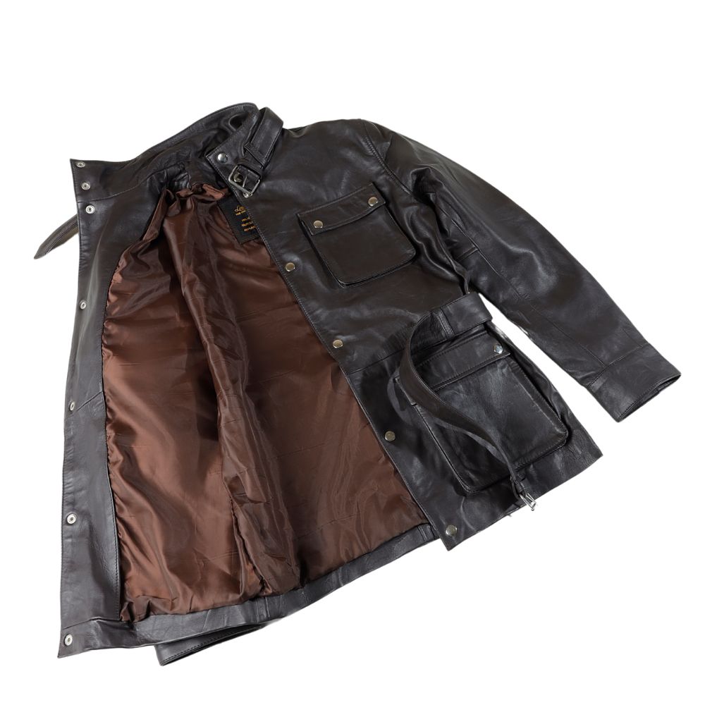 Parker Black Belted leather jacket with large pockets