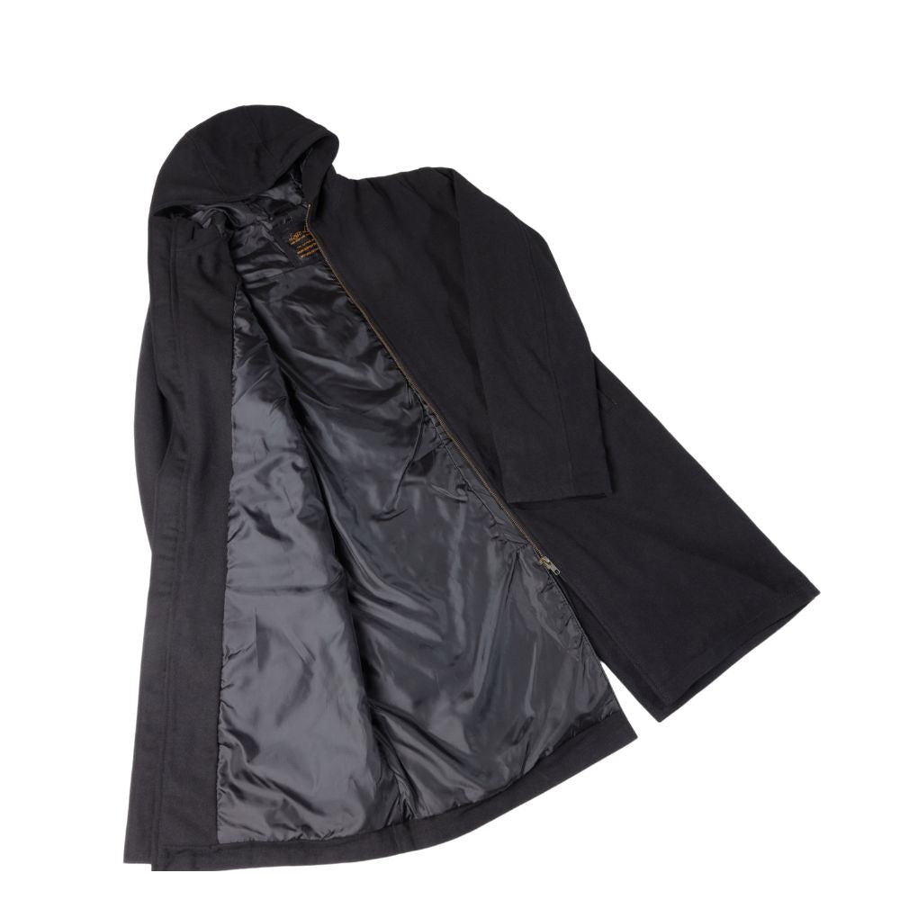 Maddox Black hooded long wool coat