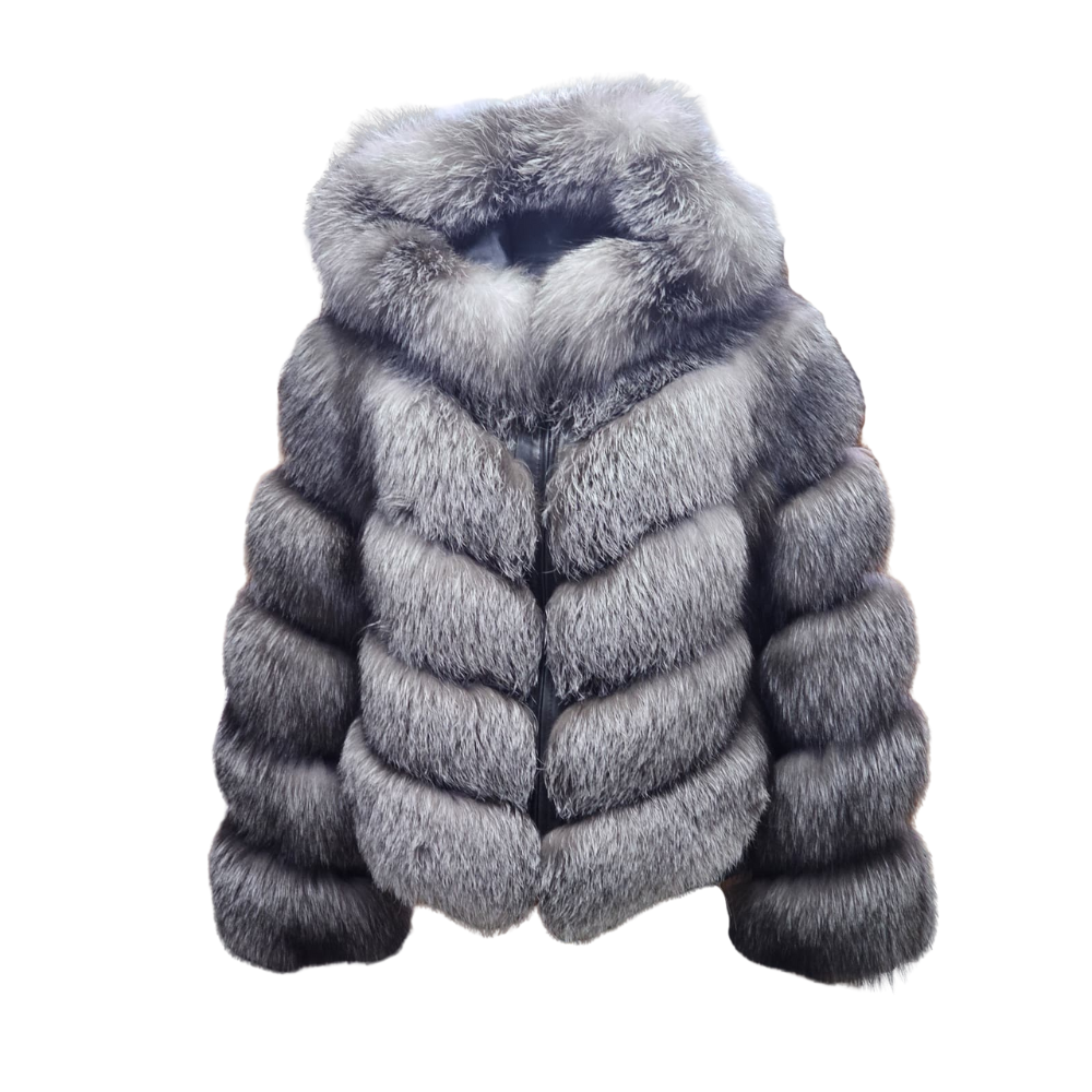 Women's  Grey Fox Fur Hooded Jacket