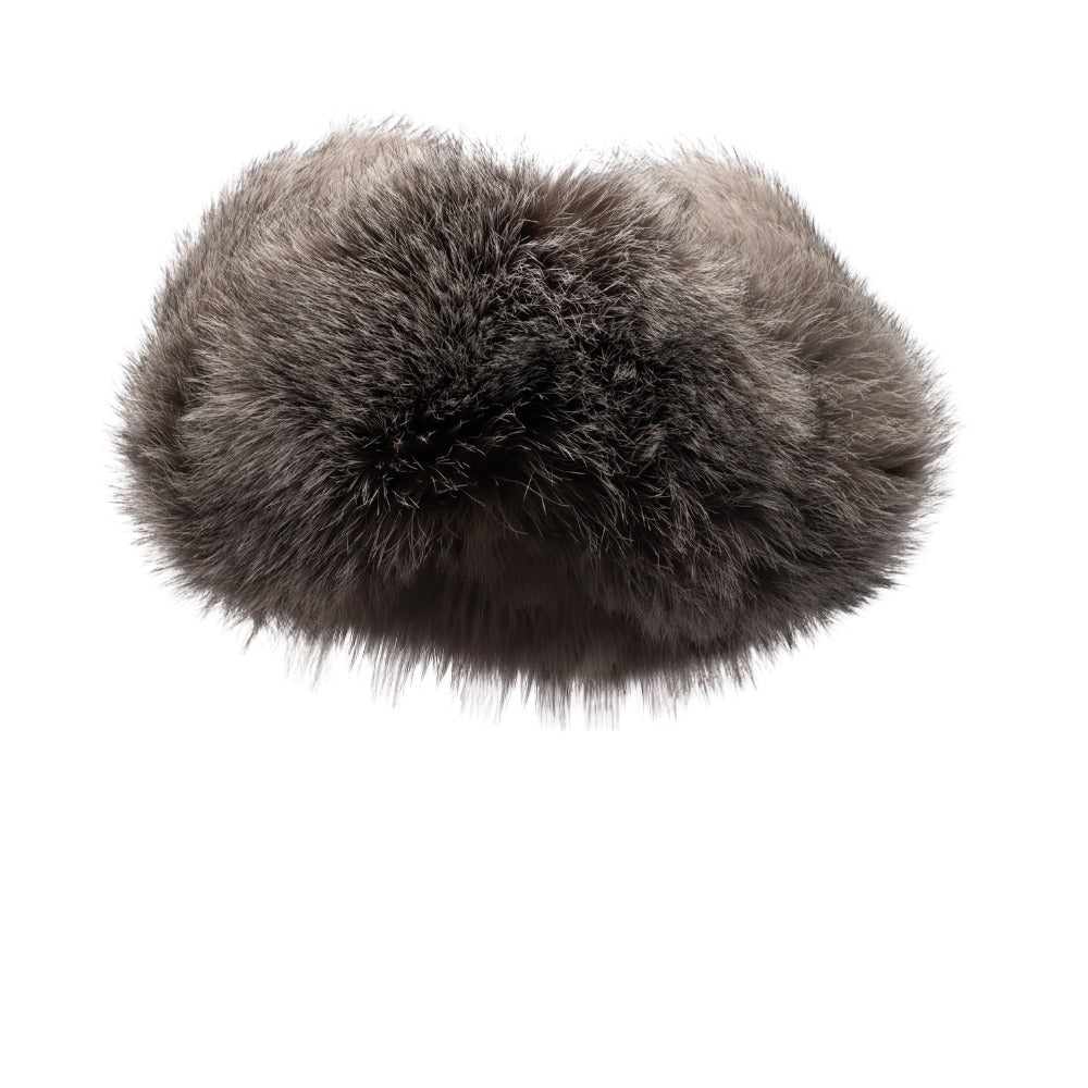 Silver fox fur and leather Aviator hat