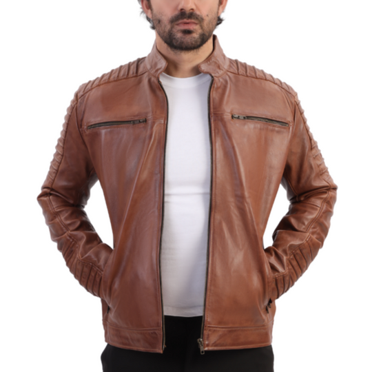Cafe racer distressed jacket with piping