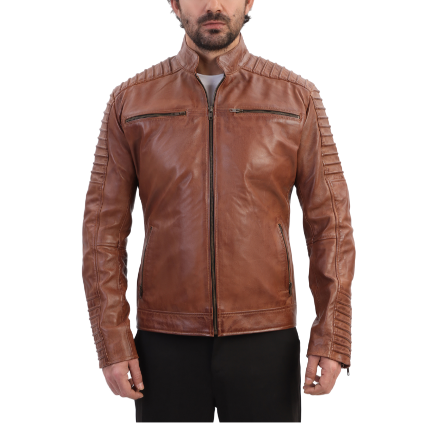 Cafe racer distressed jacket with piping