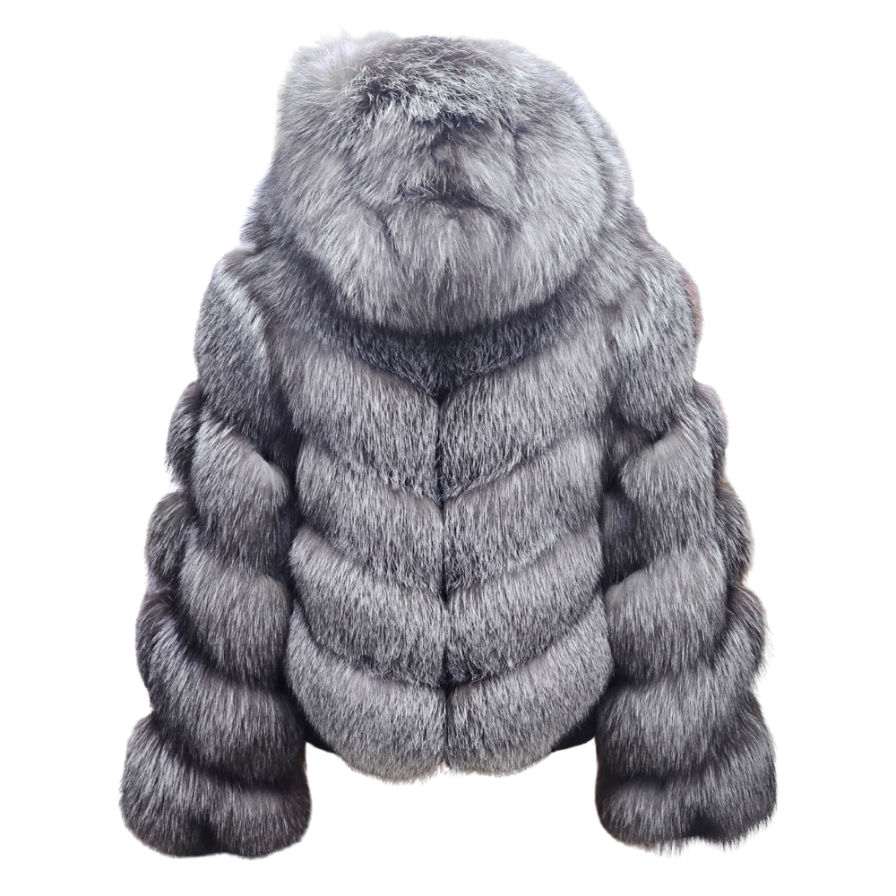 Women's  Grey Fox Fur Hooded Jacket