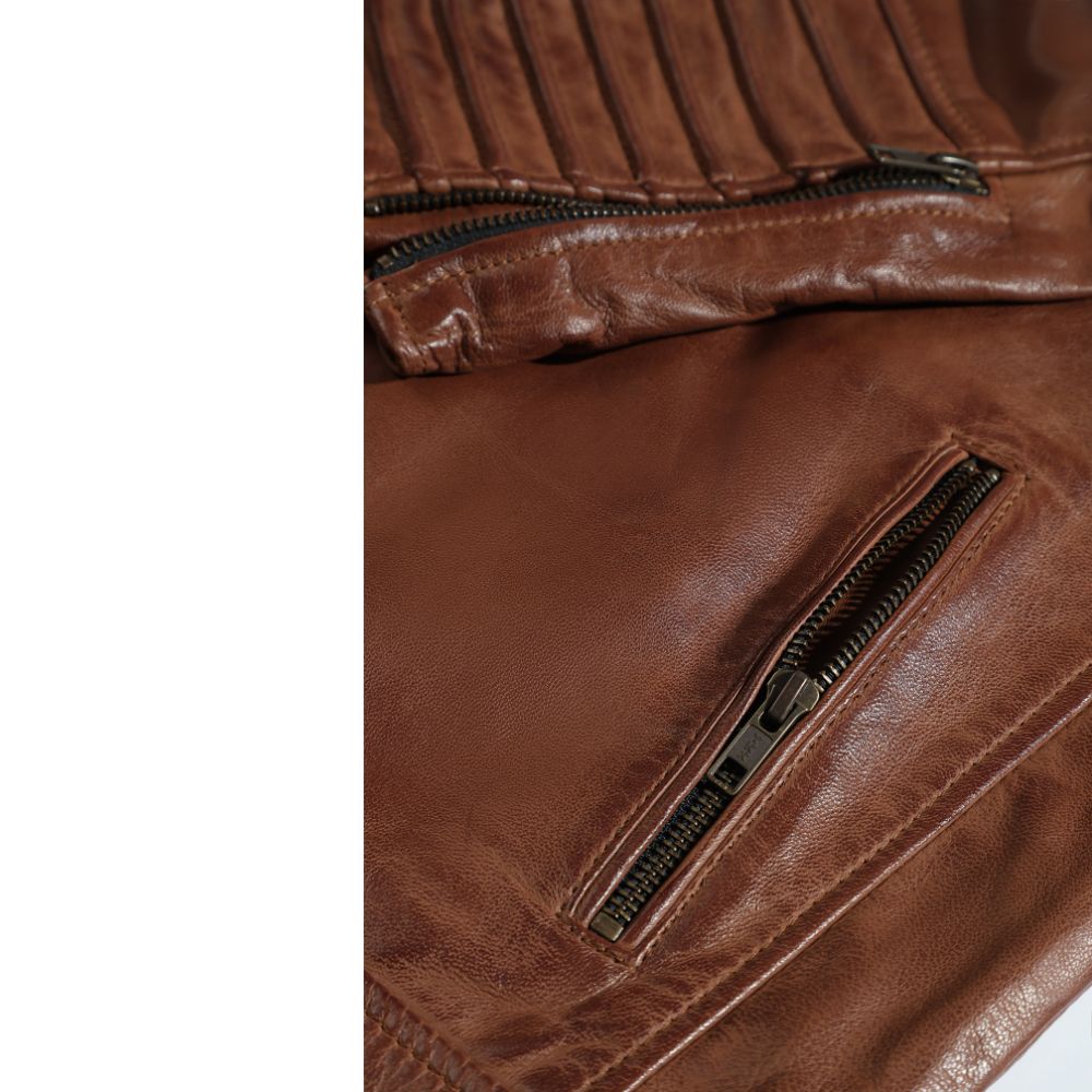 Cafe racer distressed jacket with piping