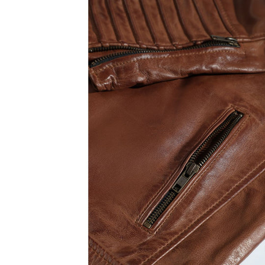 Cafe racer distressed jacket with piping