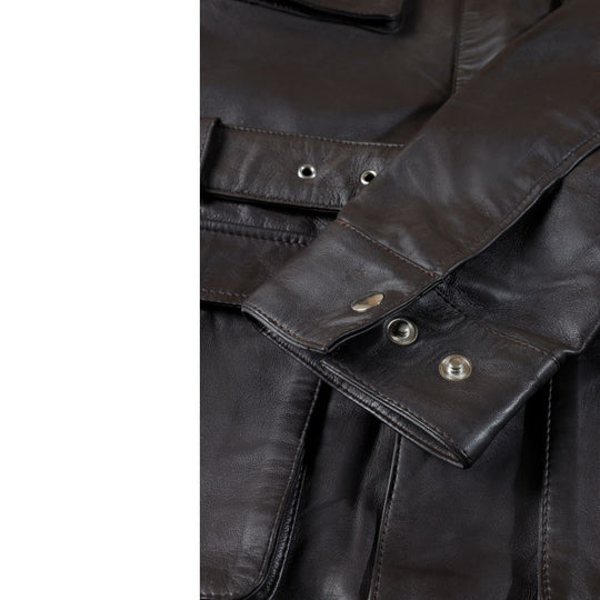 Parker Black Belted leather jacket with large pockets