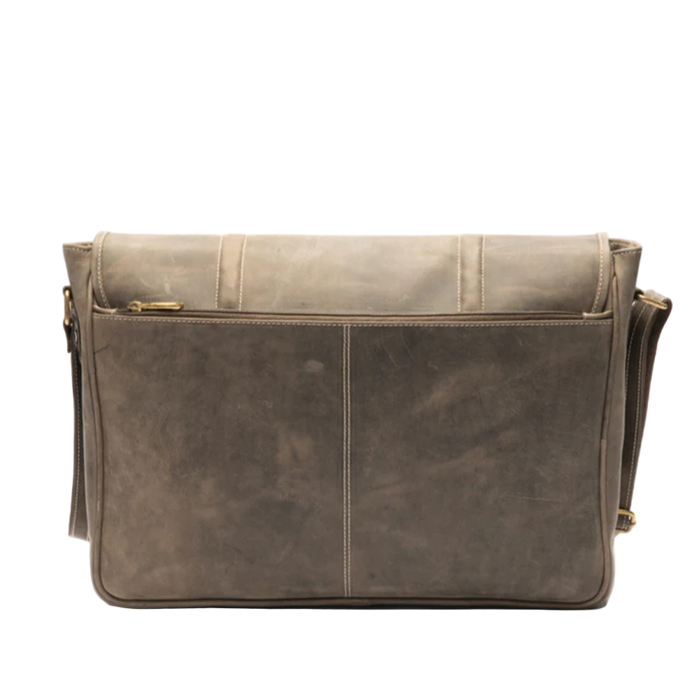 Men's brown leather laptop messenger bag