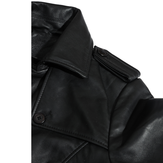 Coral black belted leather coat