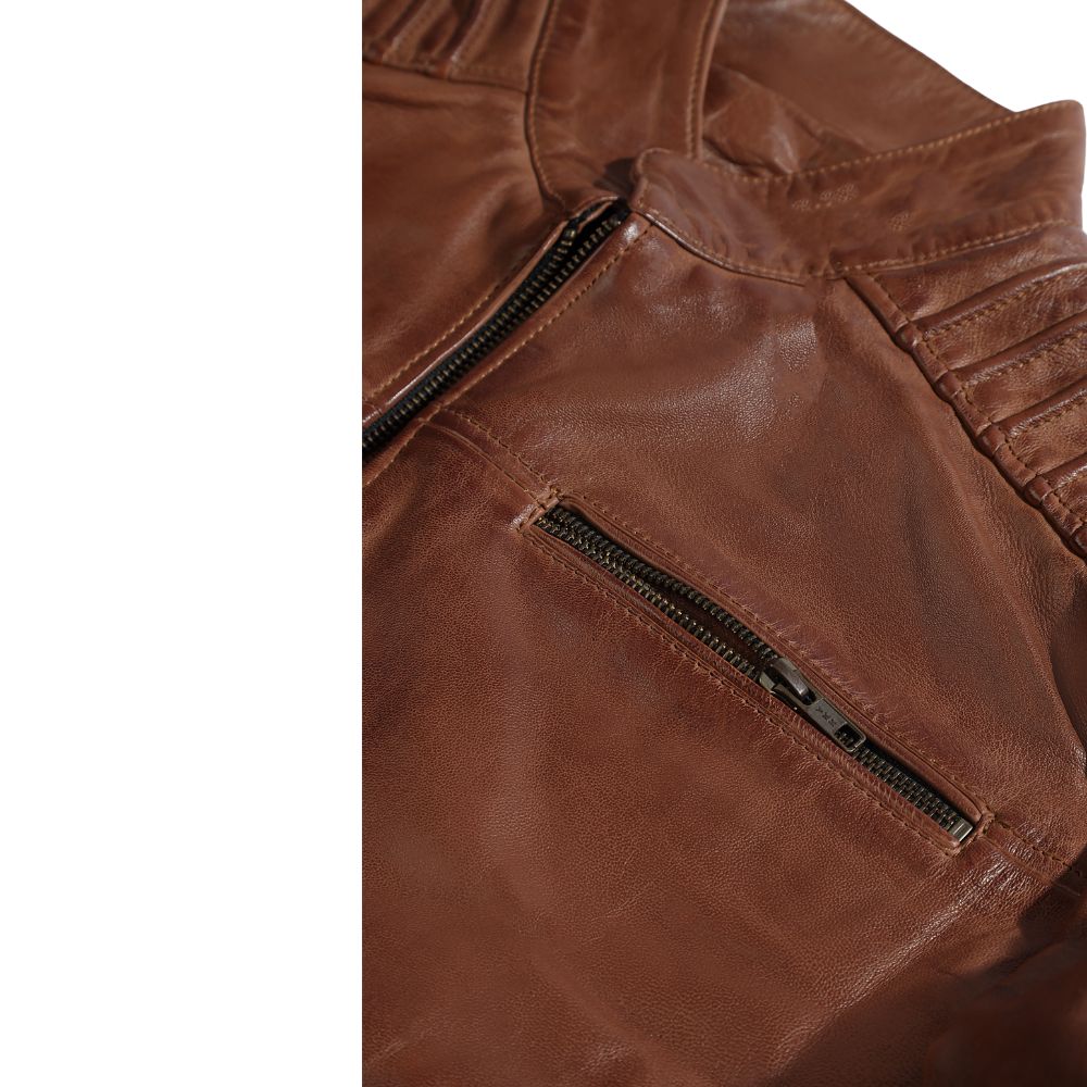 Cafe racer distressed jacket with piping