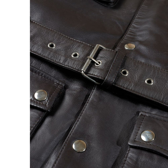 Parker Black Belted leather jacket with large pockets