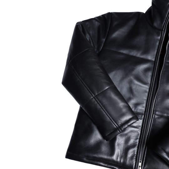 Sorine Black zippered women's Puffer leather jacket