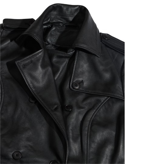 Coral black belted leather coat