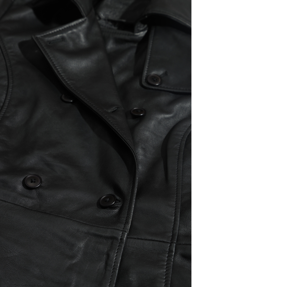 Coral black belted leather coat