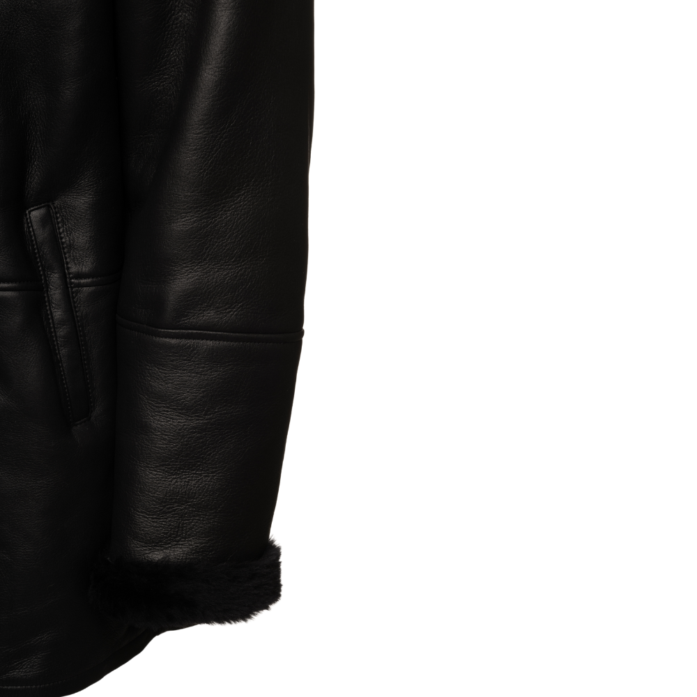 Christian black shearling car coat