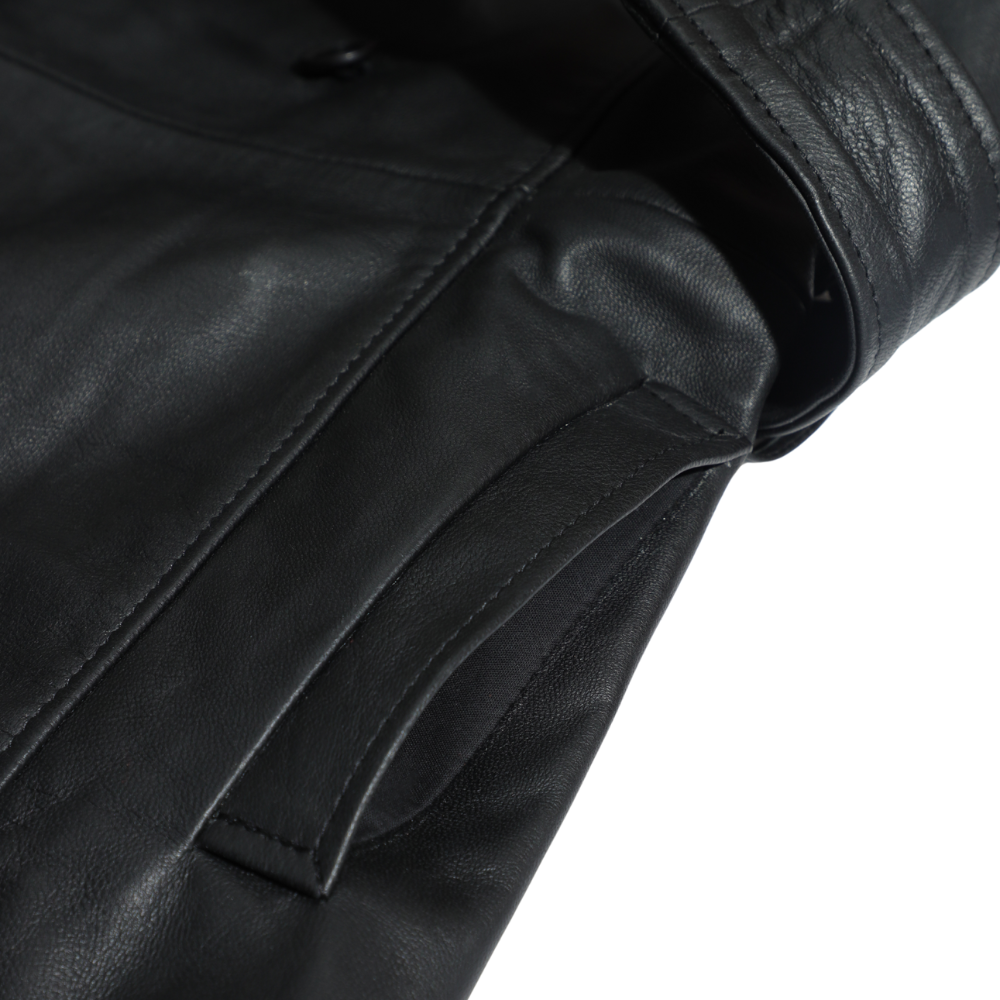 Coral black belted leather coat