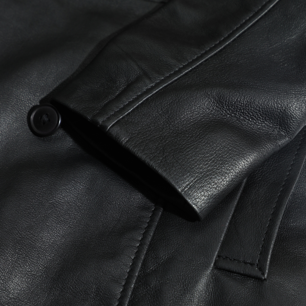 Coral black belted leather coat