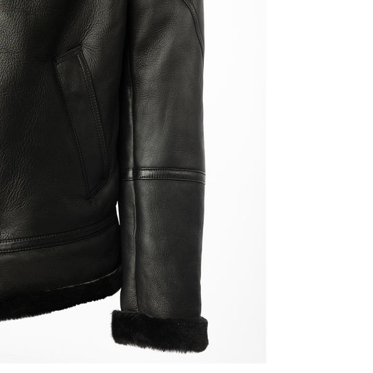 Felix black bomber shearling jacket with hoodie