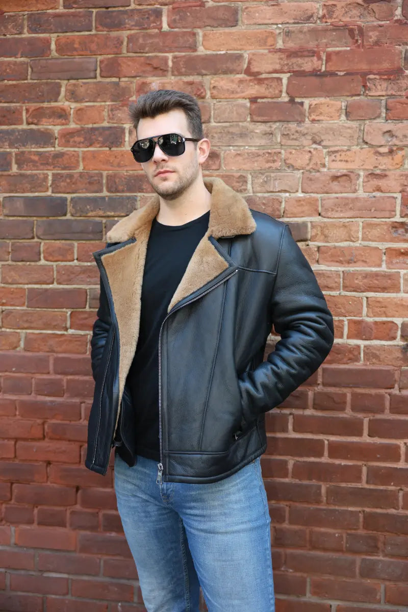 Carters Ginger Brown Shearling Leather Biker Jacket