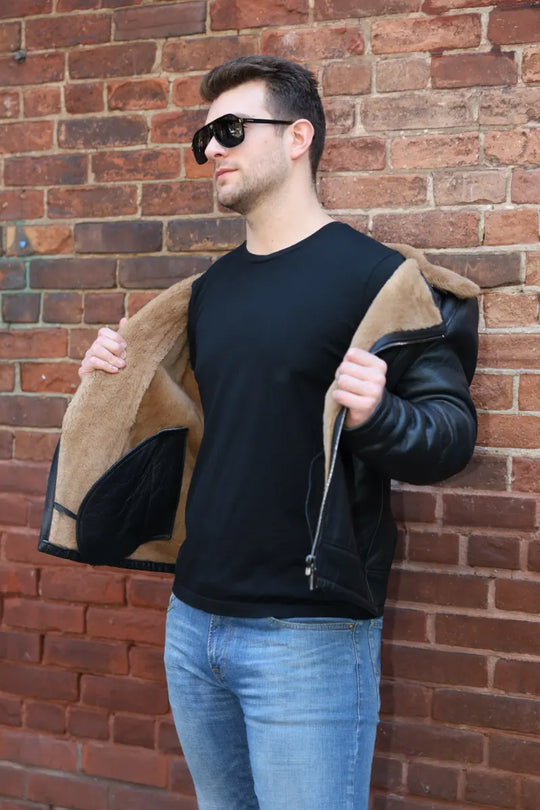 Carters Ginger Brown Shearling Leather Biker Jacket