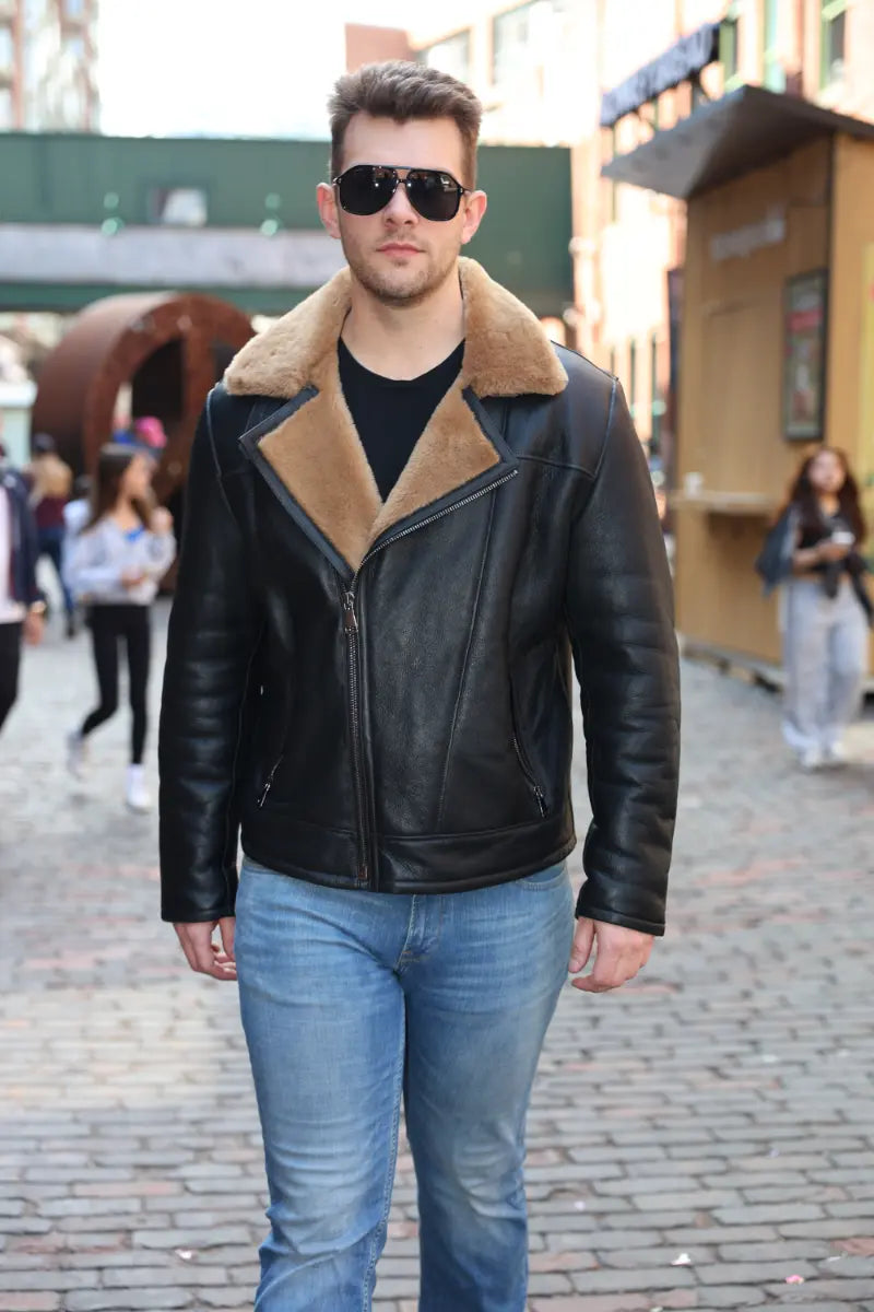 Carters Ginger Brown Shearling Leather Biker Jacket