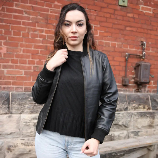 Navea women's black oversized leather jacket