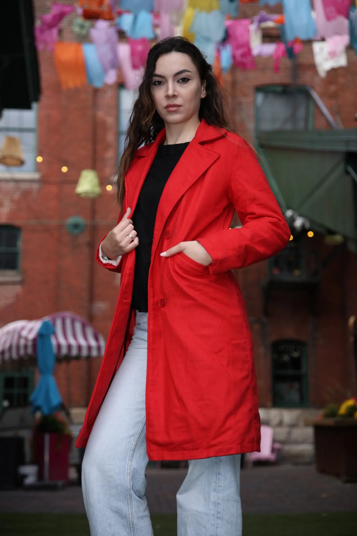 Isla red women's wool overcoat