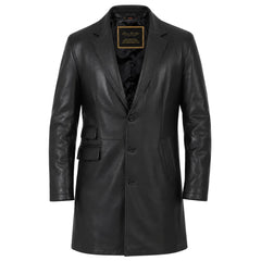 Black leather 3/4 length trench coat