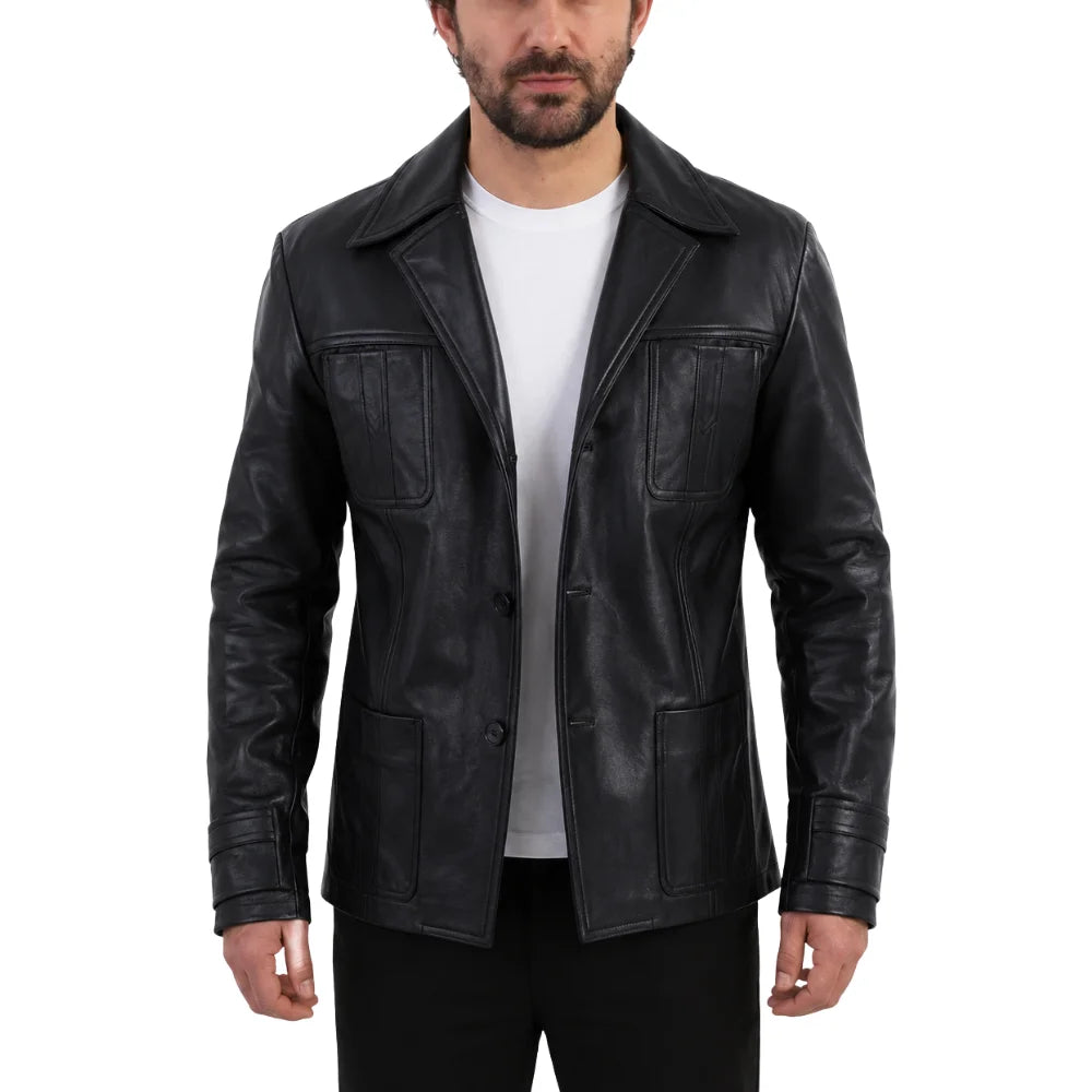Black casual leather blazer