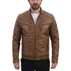 Brown moto style jacket with patterns