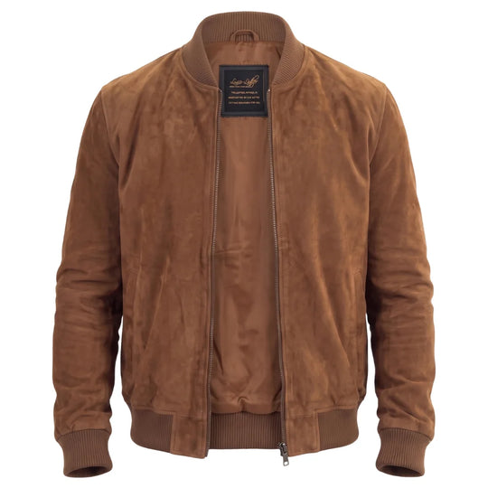 Suede bomber jacket with ribbed collar