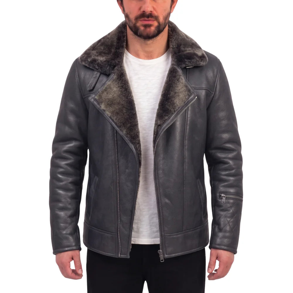 Robbie's Black Shearling Sheepskin Car coat