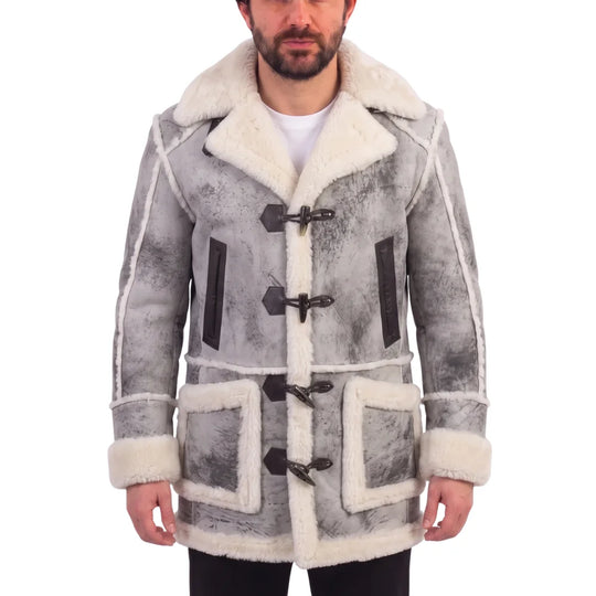 Bret harry distressed grey shearling overcoat